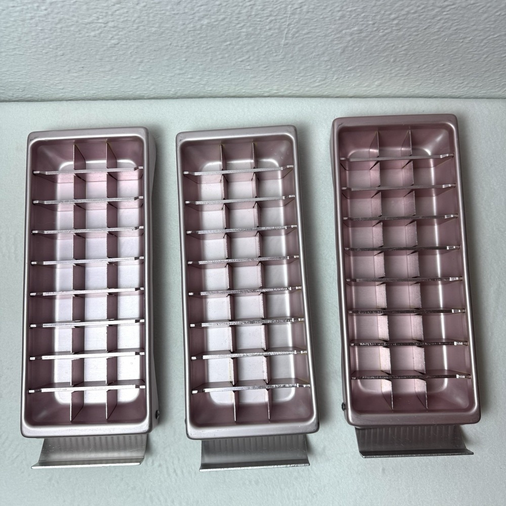 Vintage Frigidaire Quickcube Aluminum Icecube Trays Set Of 3 Pink MCM Ice Cube